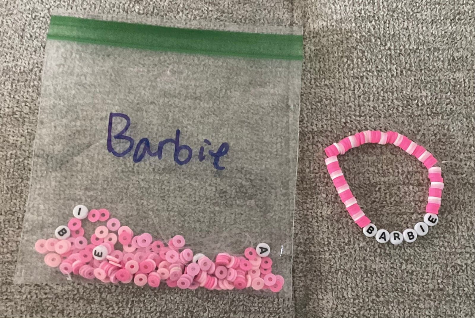 Pink striped handmade letter bracelet